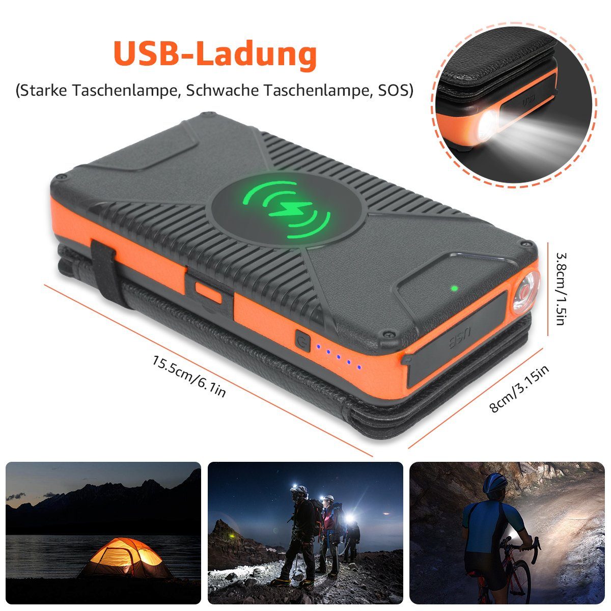 7Magic Mobile PowerBank Externe Handyakkus Akkus Batterie Powerbank Solar Powerbank 26800 mAh, USB Type C Power bank 28 W, Notfall-Taschenlampe, Tragbares Ladegerät