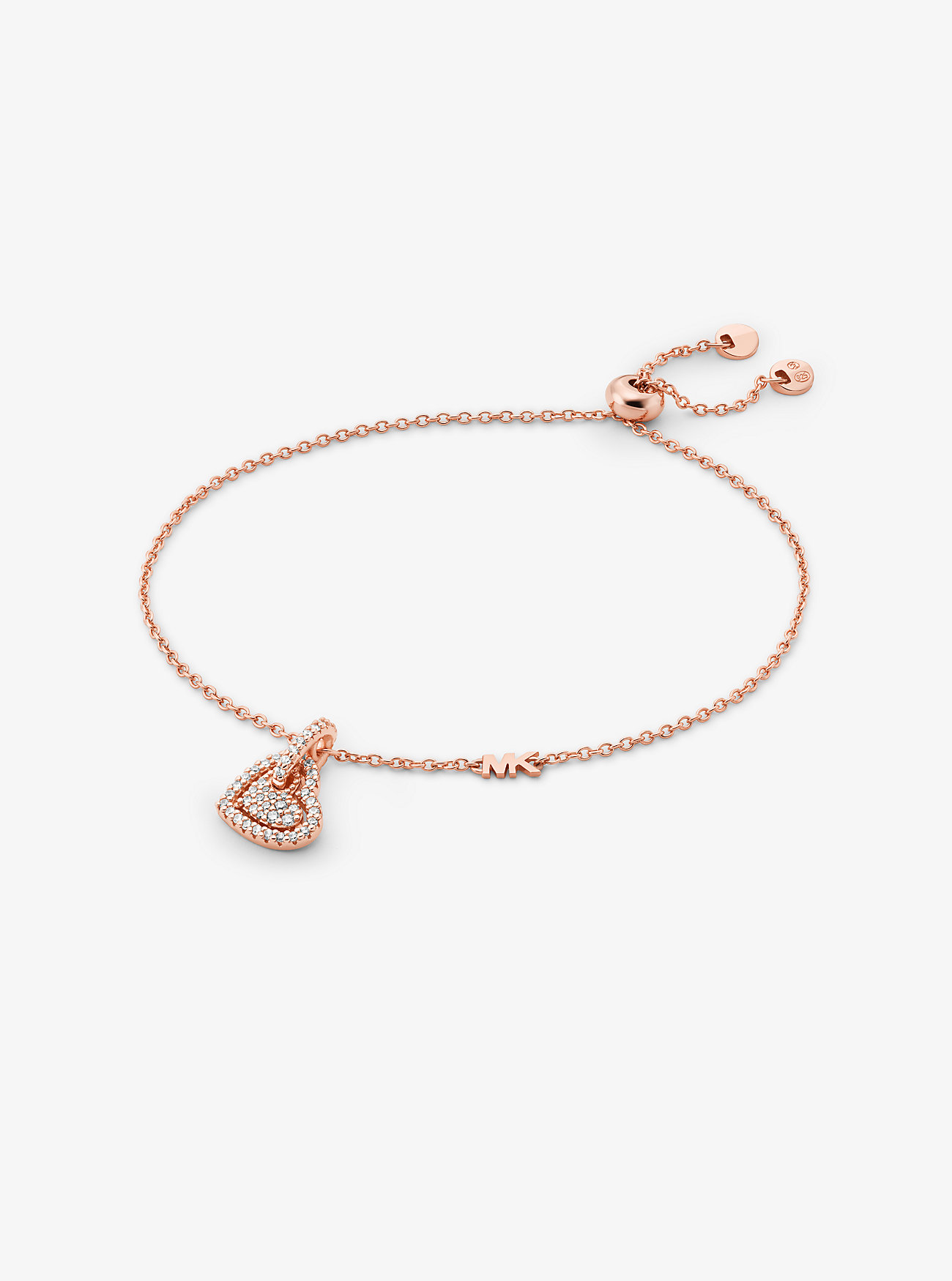 Precious Metal-Plated Sterling Silver Pavé Heart Bracelet - ROSE GOLD