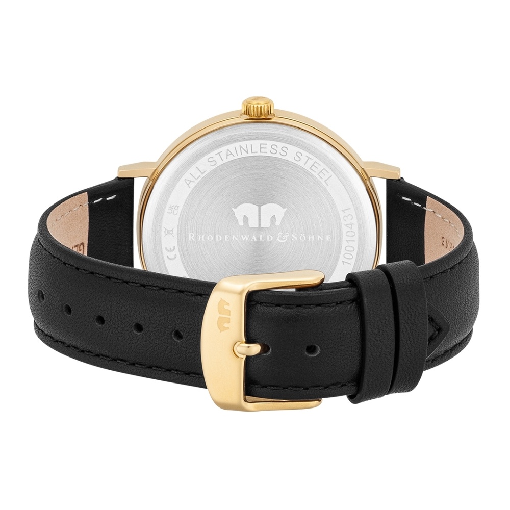 Rhodenwald & Söhne Montre à quartz Adelsmann Or jaune Cuir véritable en Noir Montre