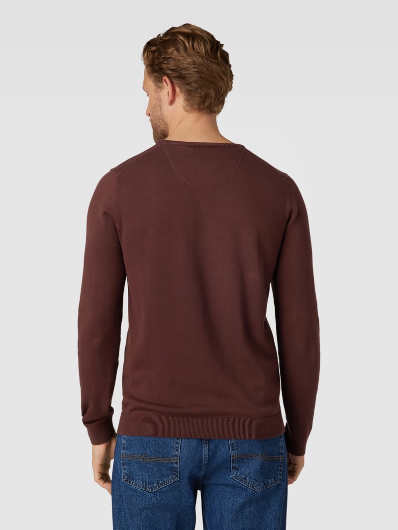 Strickpullover mit Label-Stitching Modell 'BASIC' in bordeaux rot