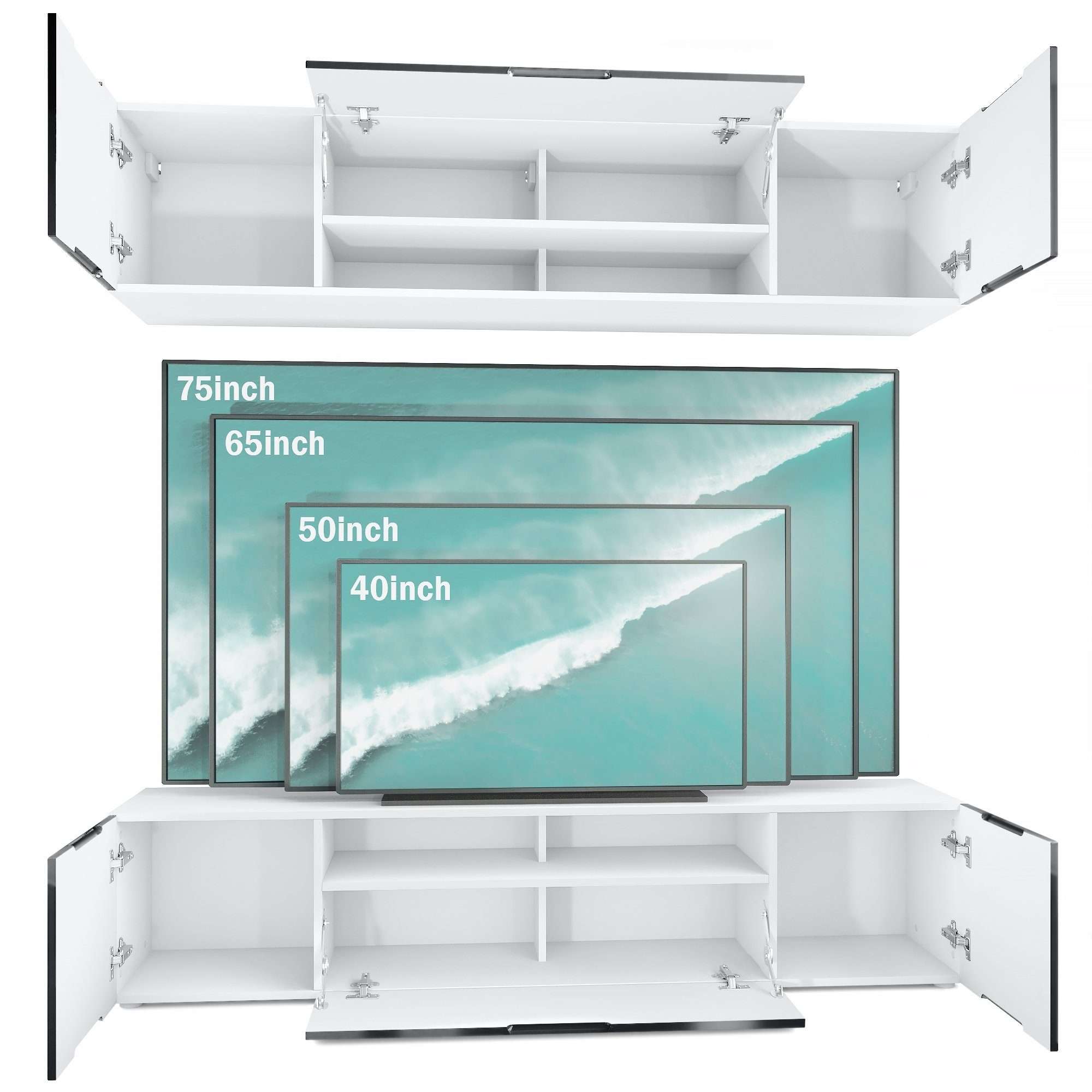 Vladon Wohnwand Mogan, (Anbauwand bestehend aus 2 TV-Boards, 2-St., mit jeweils 2 Türen, 1 Klappe und 1 offenes Fach), Weiß matt/Brombeer Hochglanz 2x (181 x 39 x 35 cm)