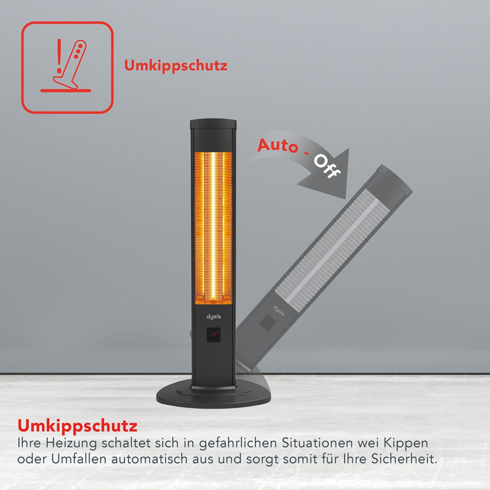 dysis Heizstrahler Standgerät, 2000 W, mit Wasserdicht Schutzhülle, 4 Heizstufen mit Fernbedienung