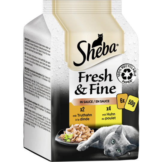 Sheba Fresh & Fine in Sauce mit Huhn und Truthahn 6x 50G
