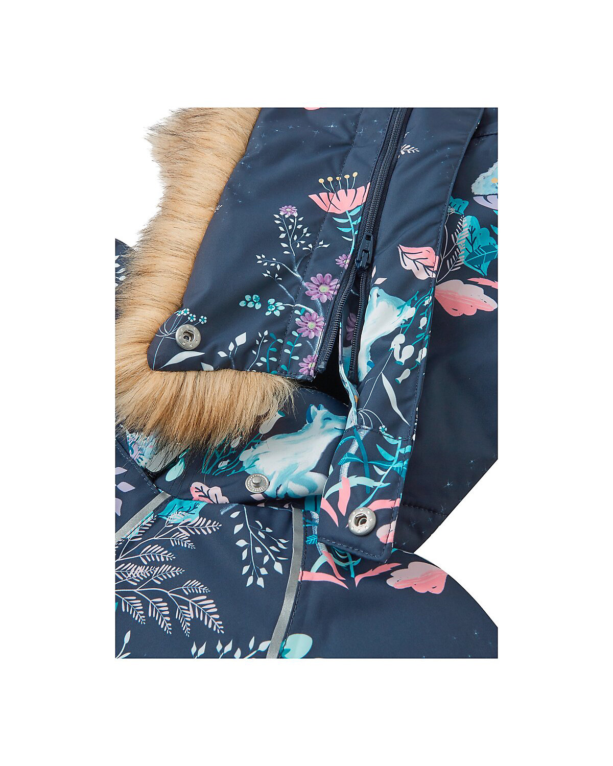 Schneeoverall Kapuze mit Fake Fur Fuchs Blumen