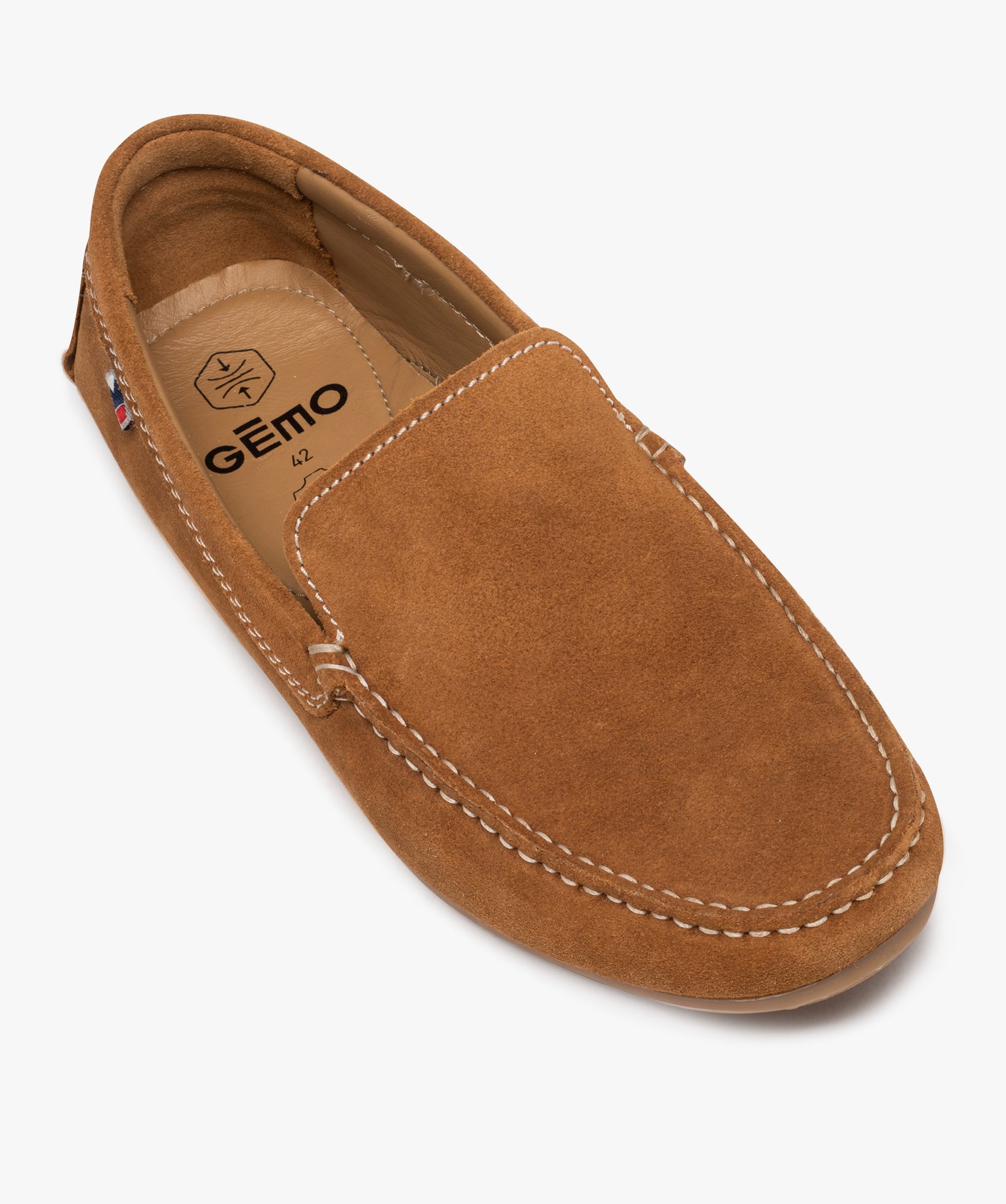 Mocassins homme unis en cuir velours camel | GEMO
