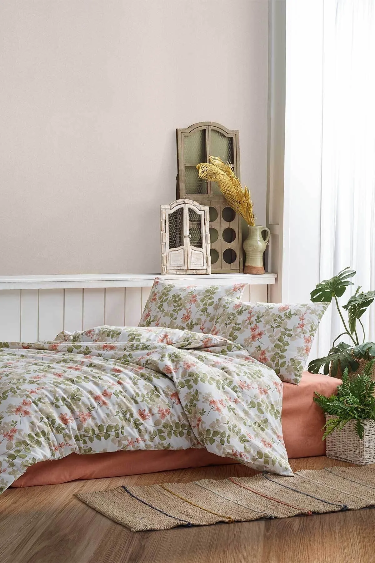 Elart  Bettbezug-Set aus Baumwolle für Einzelbett, 3-teilig, Flores-Pulver