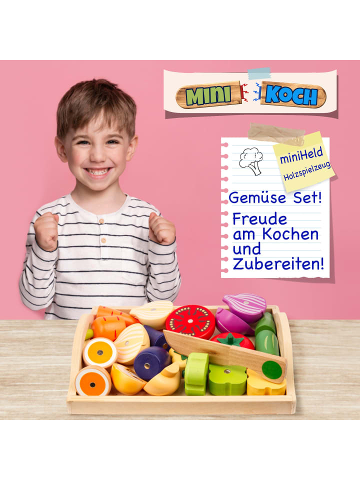 miniHeld Kinderküche Zubehör Spielküche Gemüse Schneiden Holz Kaufladen Set 3 Jahre günstig kaufen onesize