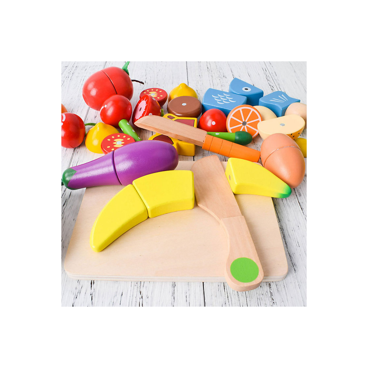 Zerhacktes Nachahmungsspielzeug Obst und Gemüse schneiden und kleben Kinder spielen Haus Küche Spielzeug