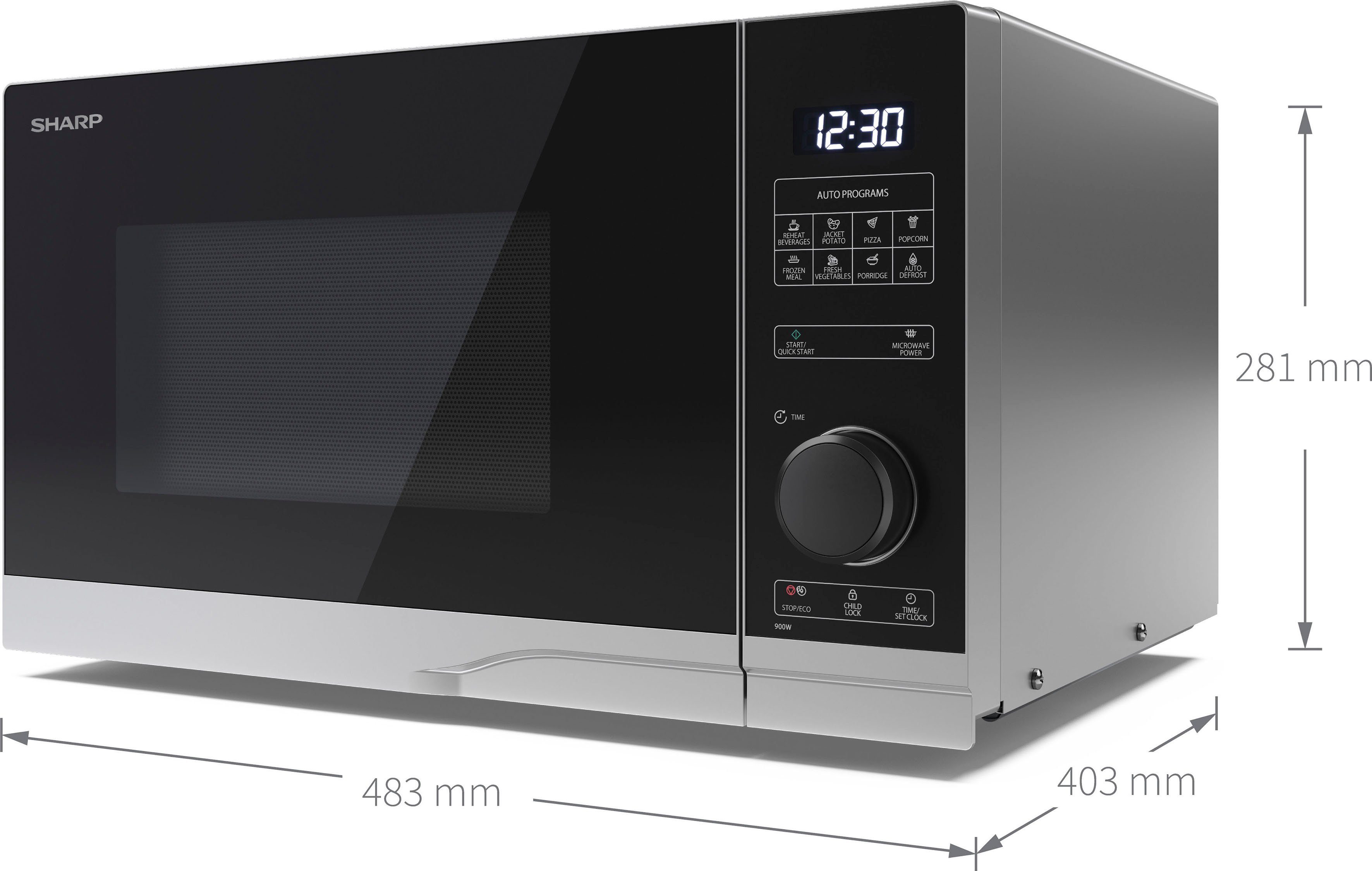 Sharp Mikrowelle YC-PS254AE-S, Mikrowelle, 25 l