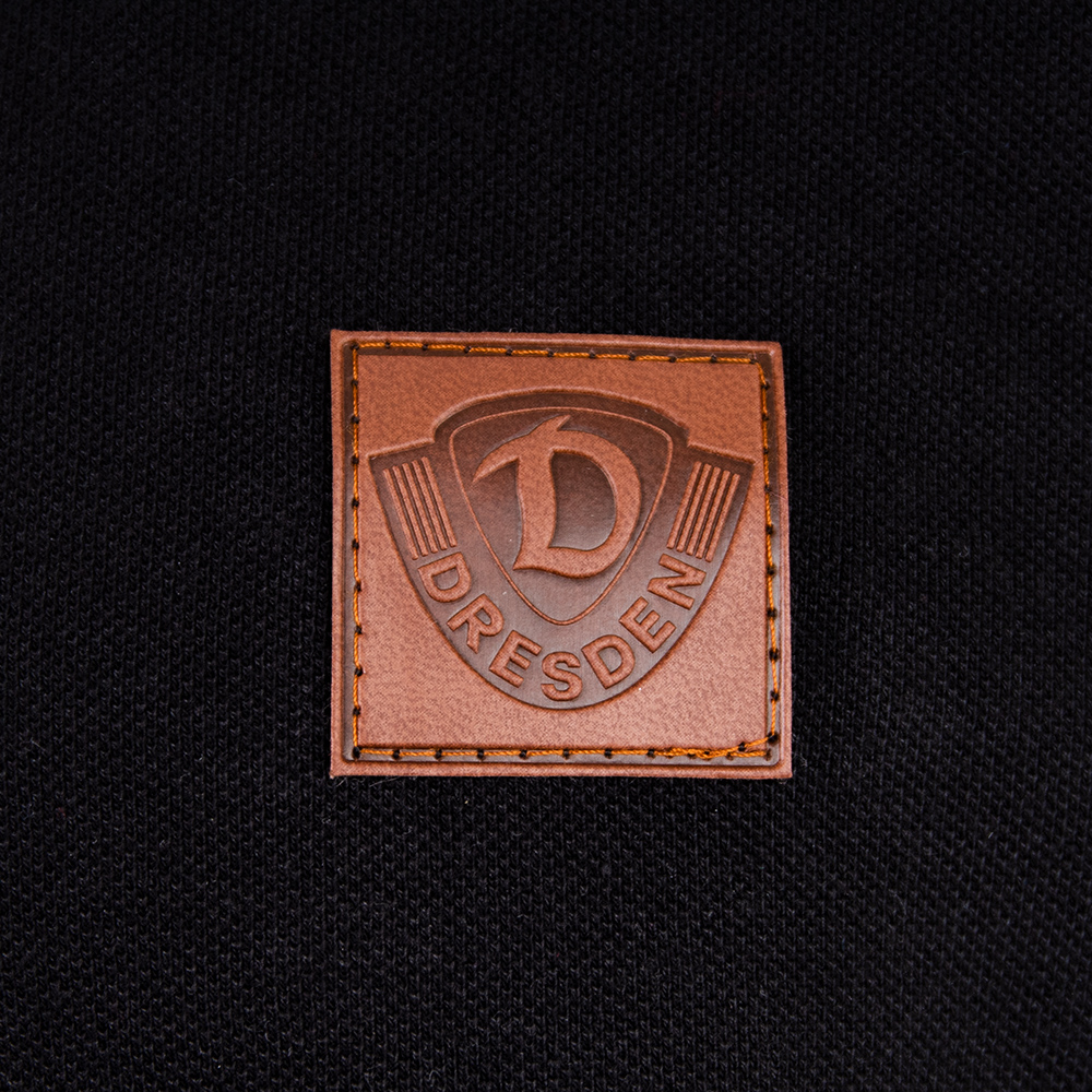 Poloshirt Lederpatch schwarz