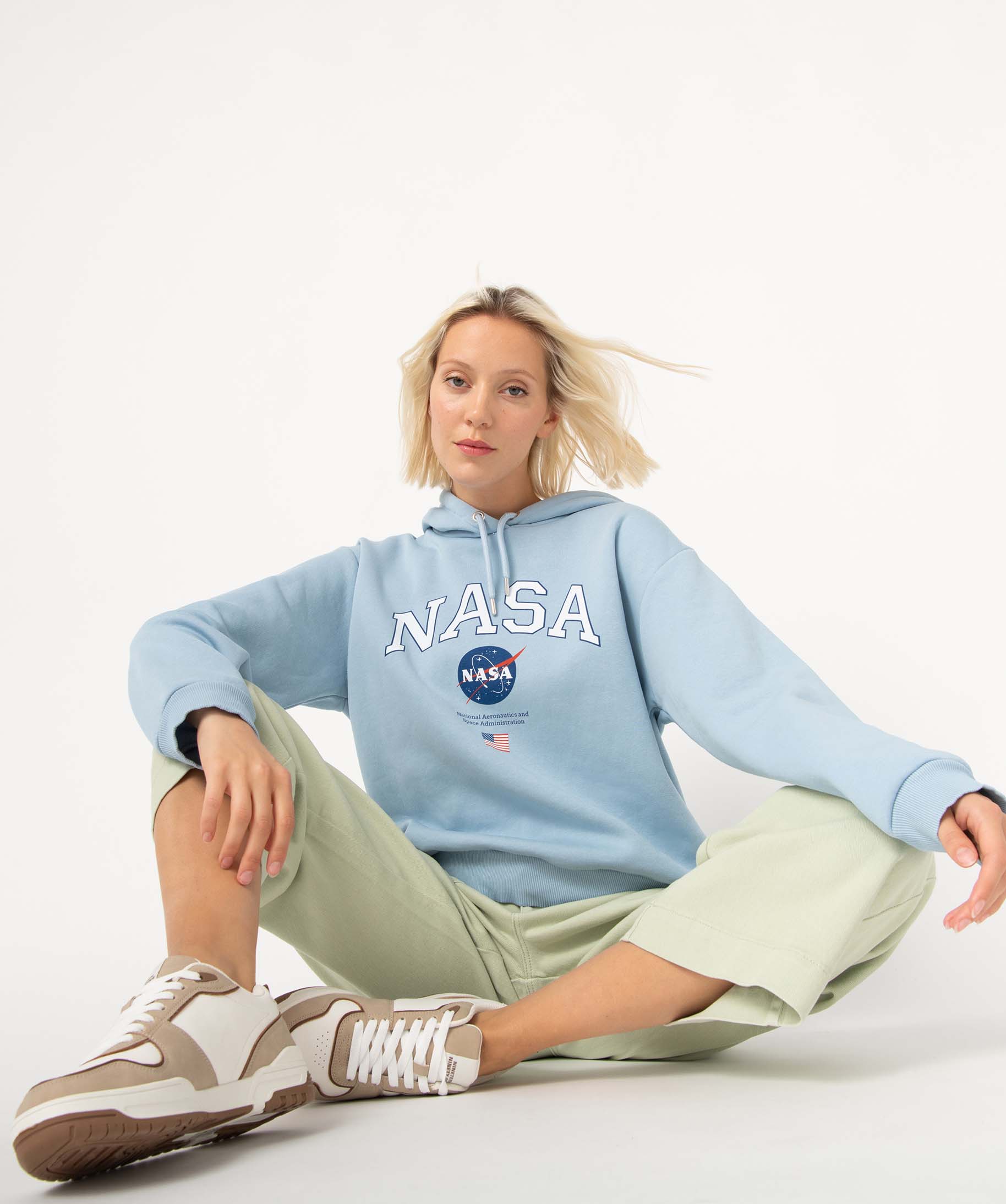 Sweat femme à capuche avec large inscription - Nasa bleu | GEMO
