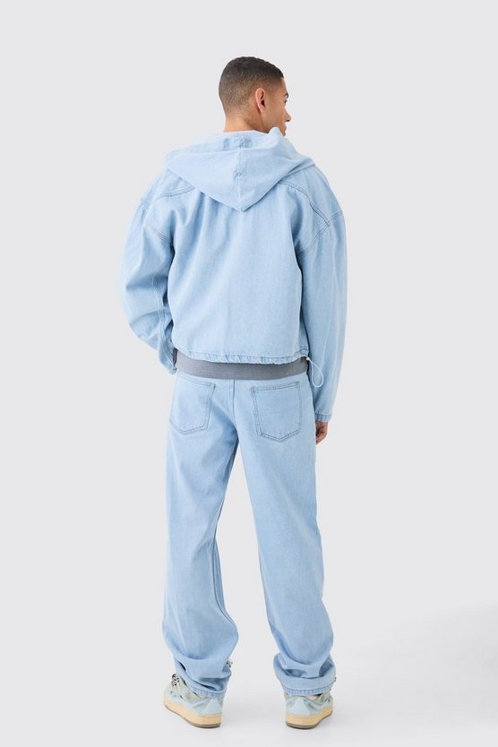 Kastiger Denim-Hoodie mit Acid-Waschung