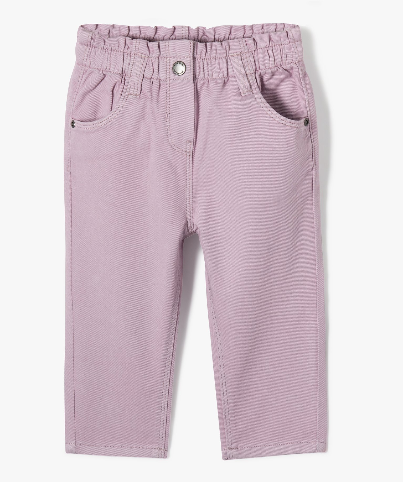 Pantalon bébé fille en toile de coton avec ceinture froncée violet clair | GEMO