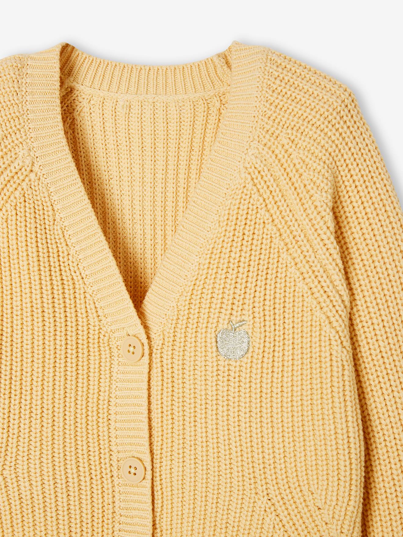 Gilet maille perlée fille jaune pâle