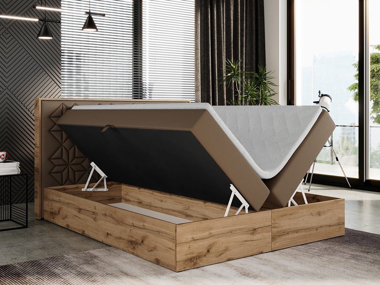 MKS MÖBEL Boxspringbett NESSI, mit Bettkasten, Doppelbett, Multipocket Matratze, hohes Kopfteil