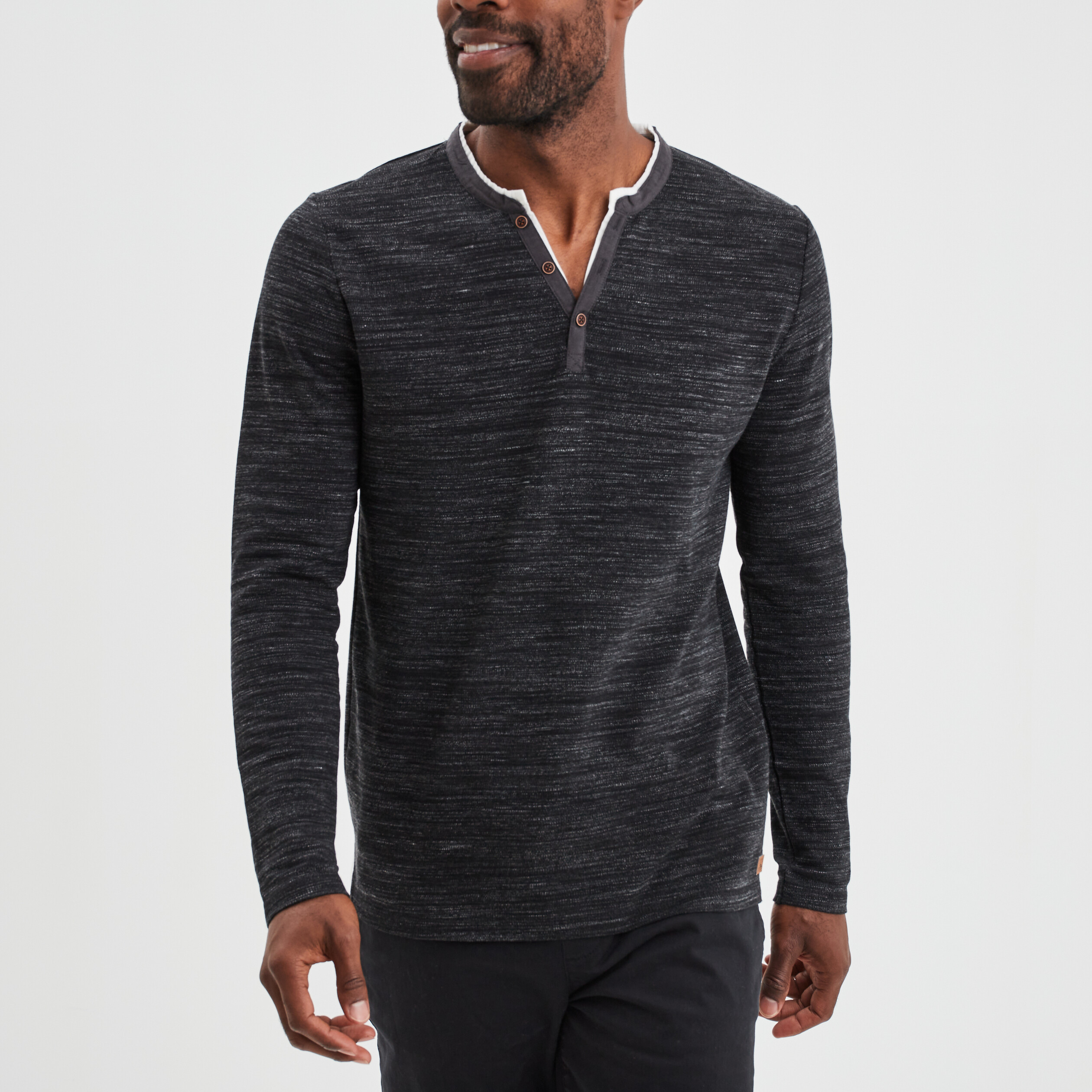 T-shirt avec col tunisien noir homme | La Halle
