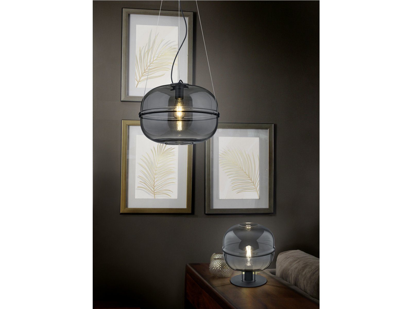 meineWunschleuchte LED Nachttischlampe, Dimmfunktion, LED wechselbar, Warmweiß, Designer-lampen Lampenschirm Rauch-glas Kugel, Fensterlampe Höhe 30cm