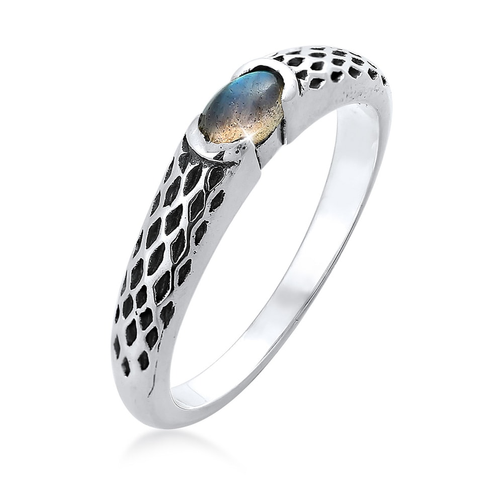 KUZZOI KUZZOI Bague Homme Bande Vintage Usagé avec pierre labradorite en argent sterling Bague