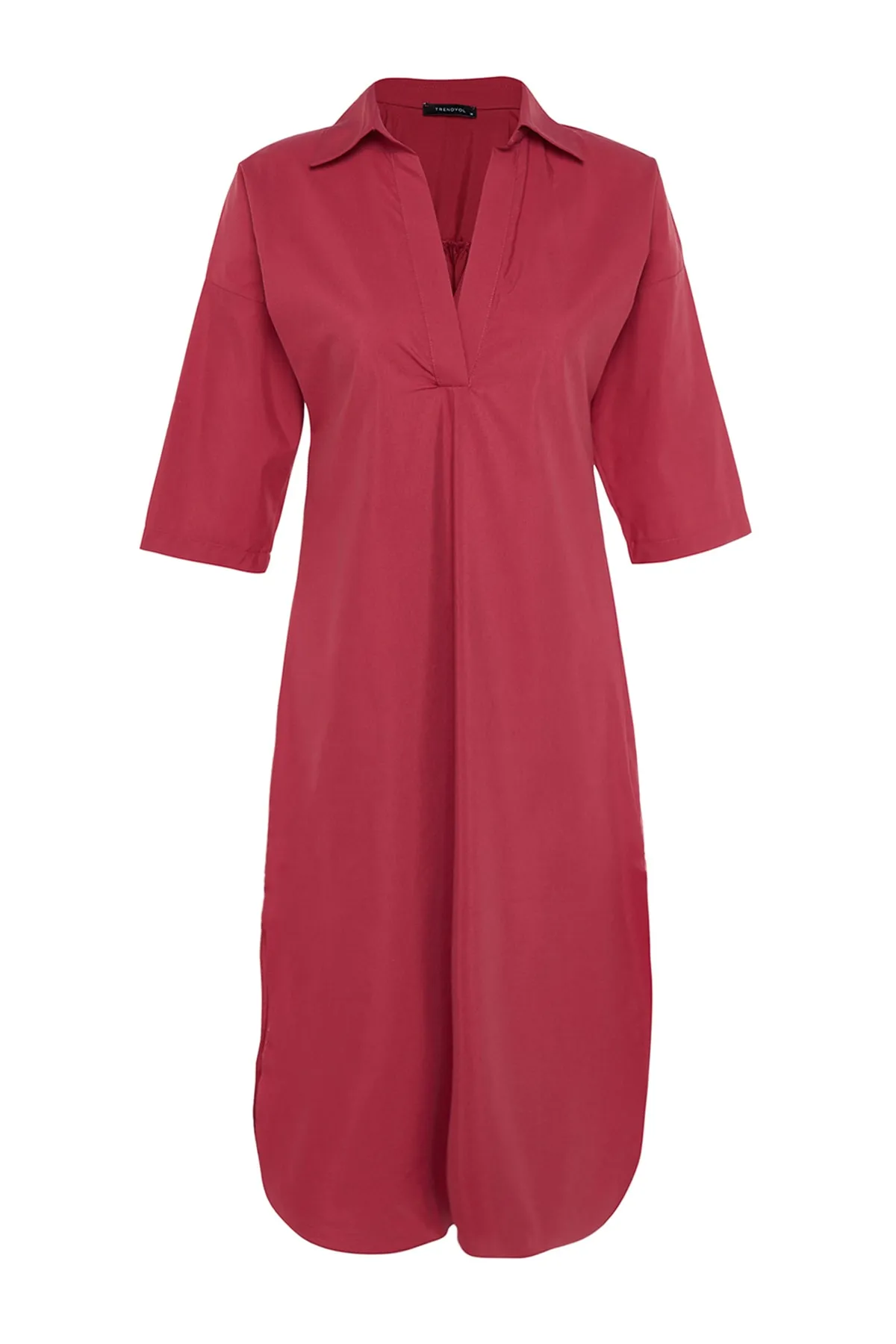 Trendyol Collection  Pflaumenfarbenes Midi-Strandkleid mit gewebtem Schlitz TBESS21EL3847