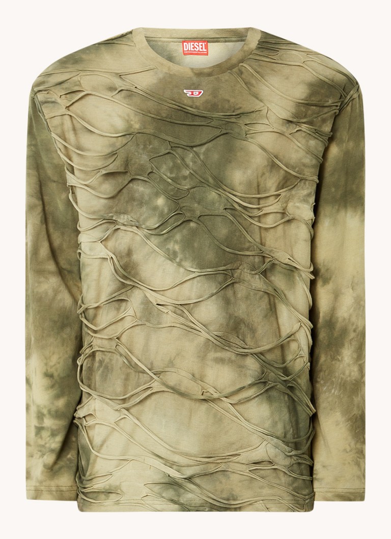 Tricou Diesel T-cranet cu mânecă lungă și imprimeu tie-dye.