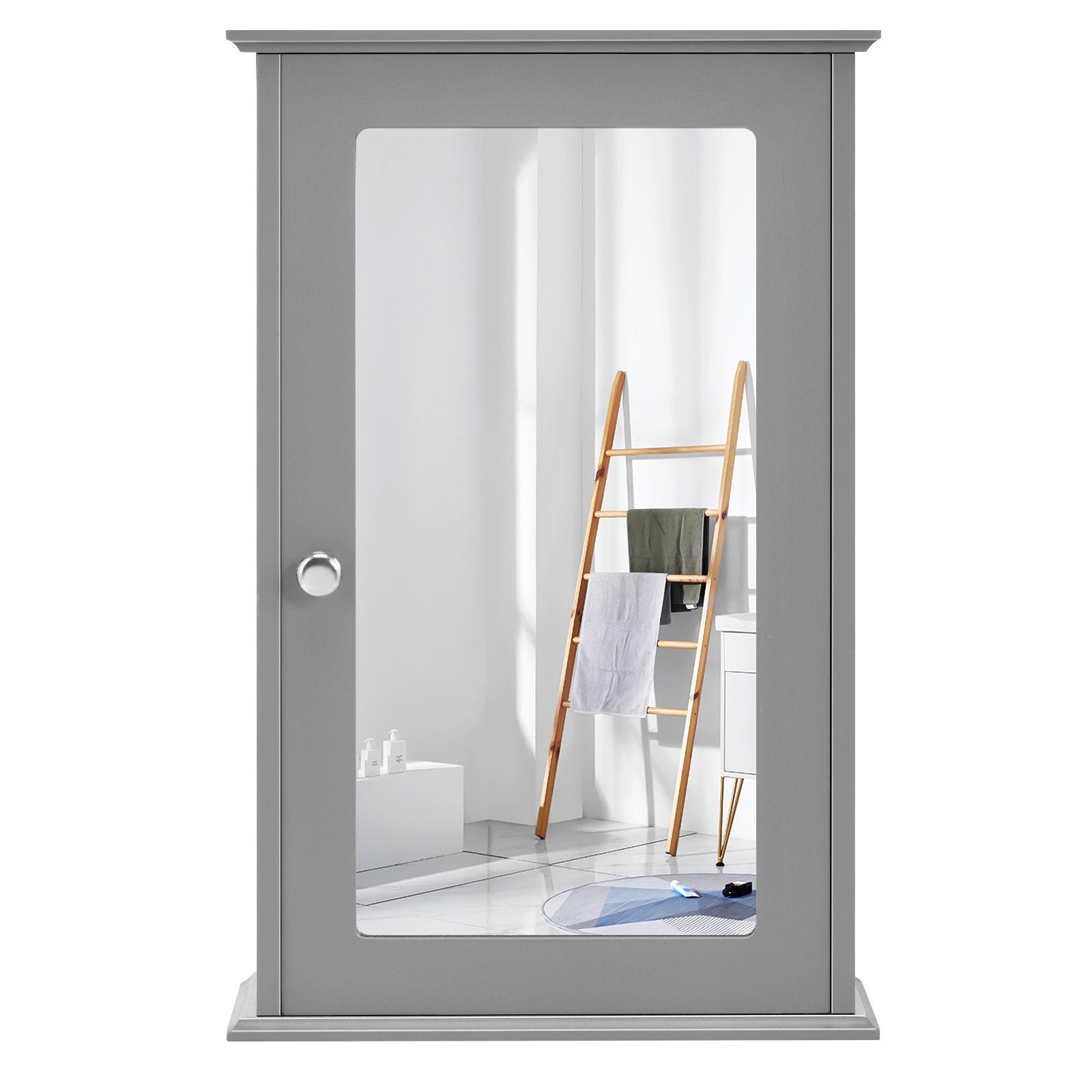 COSTWAY Spiegelschrank Bad, mit Tür & Ablage, Holz, 34x15x53cm, grau