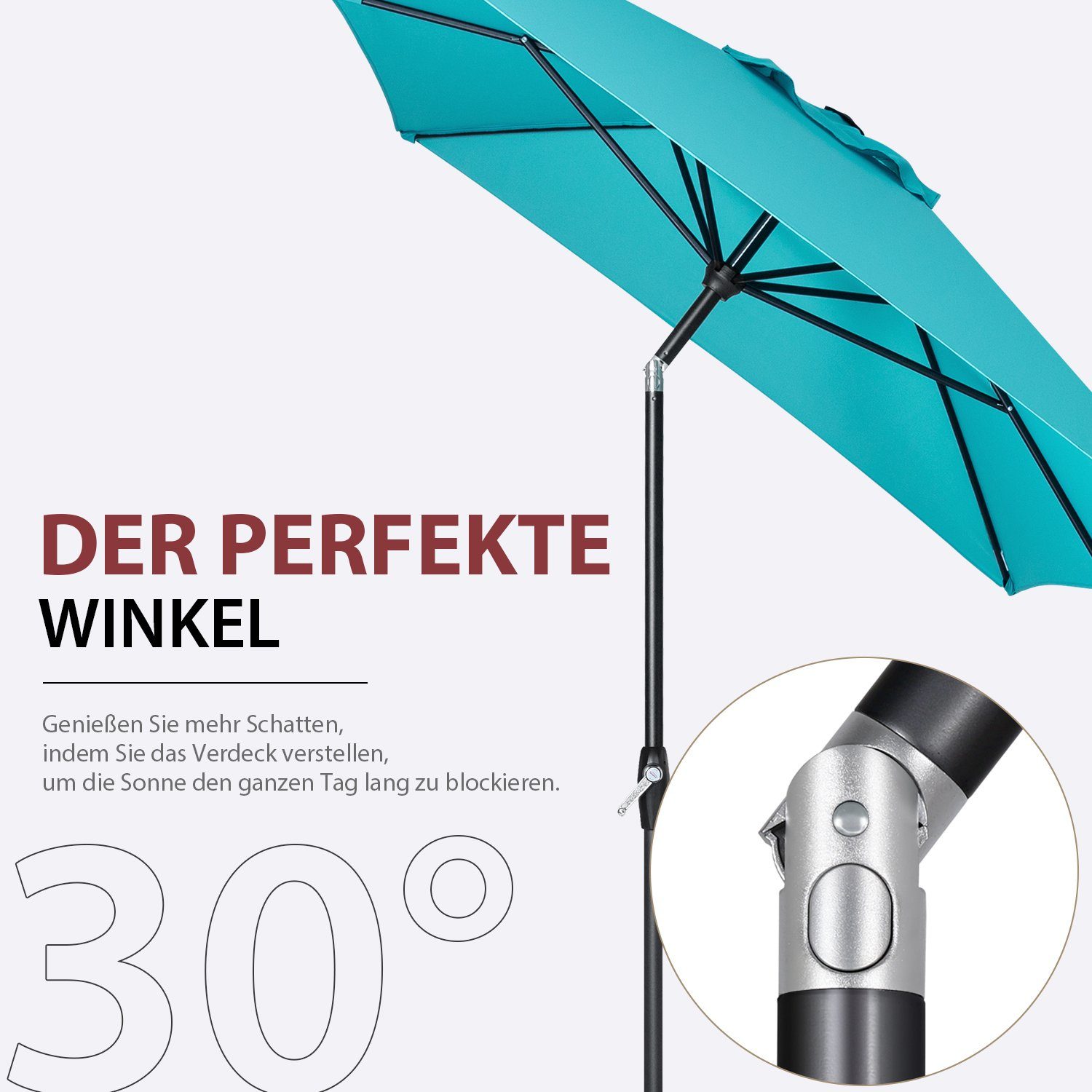 Sekey Sonnenschirm Rechteckig Gartenschirm groß Marktschirm 3 meter mit Kurbel, UPF 50+, beidseitig um 30° knickbar, für Garten, Terrasse