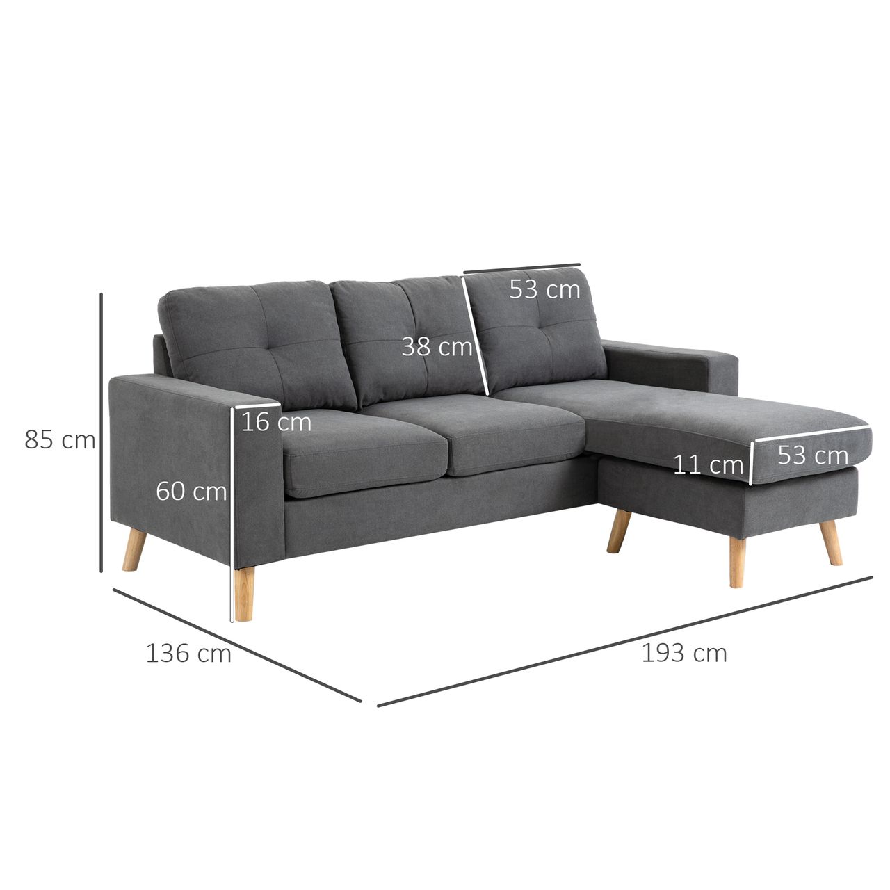HOMCOM Ecksofa Eckcouch in L-Form, Eckgarnitur in Leinenoptik Couchgarnitur