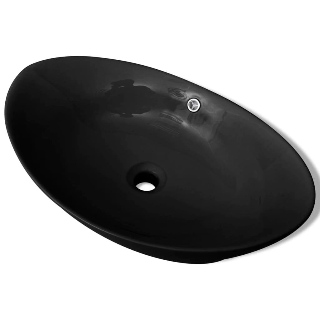 vidaXL Waschbecken Luxuriöses Keramik Waschbecken Oval Schwarz