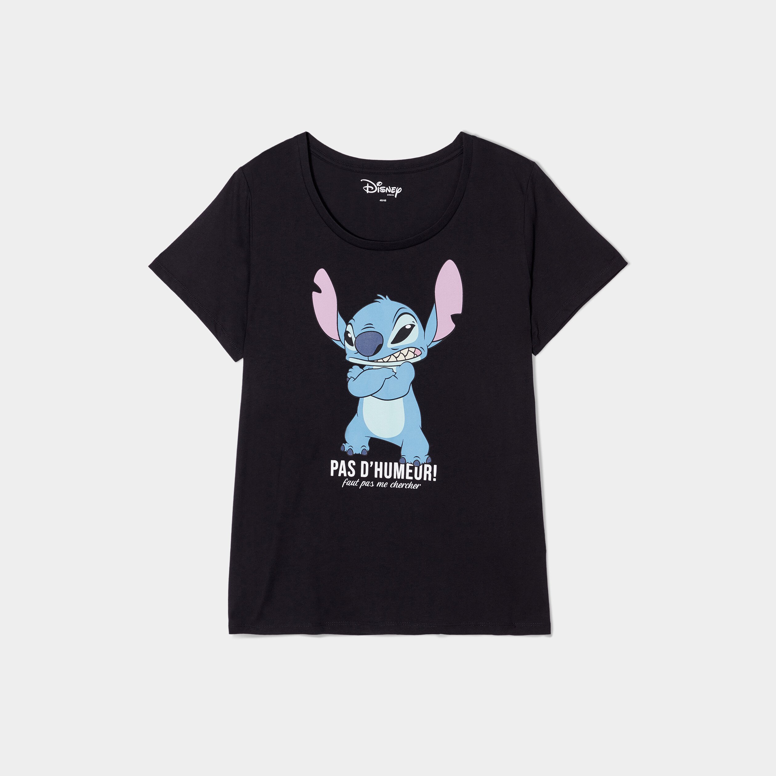 T-shirt droit manches courtes Stitch noir femme grande taille | La Halle