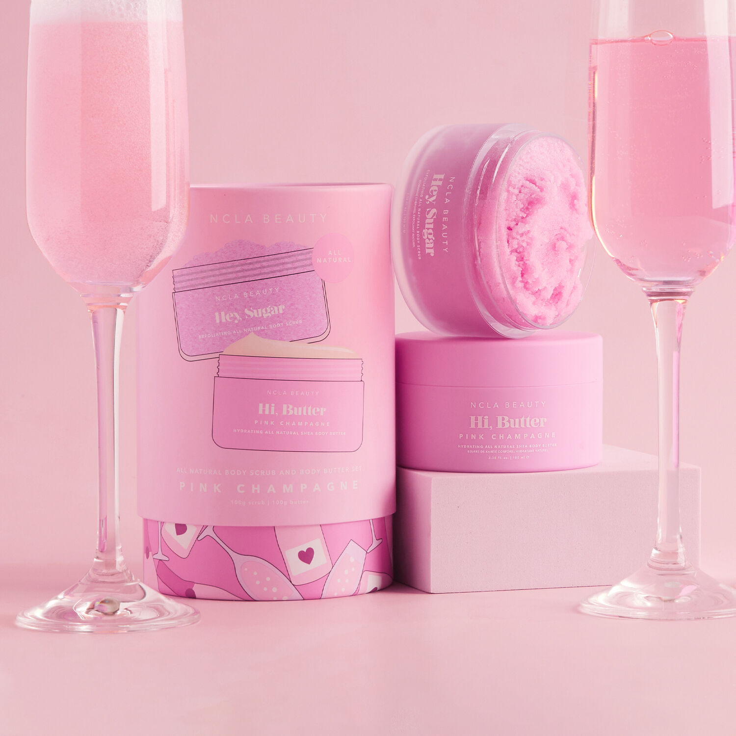 NCLA Beauty All Natural Body Care Set - Pink Champagne Exfoliant Corps 100g + Beurre Corporel 100g