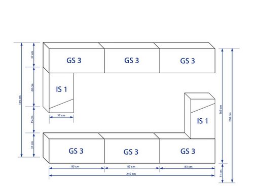 ROYAL24_MARKT Wohnwand Moderne Wohnwand Patio in Weiß Hochglanz -, (LUXUS Serie, 8-St., Komplett Set), Hochwertiges Material - Modernes Design - LED-Beleuchtung