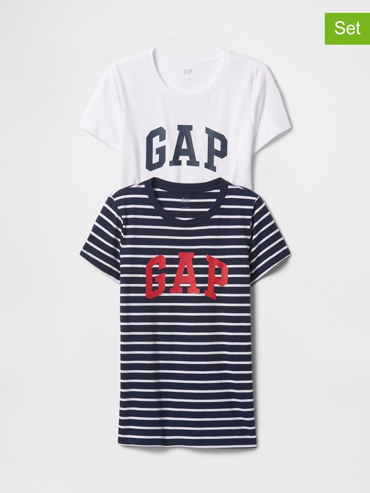 GAP 2er-Set: Shirts in Dunkelblau/ Weiß günstig kaufen