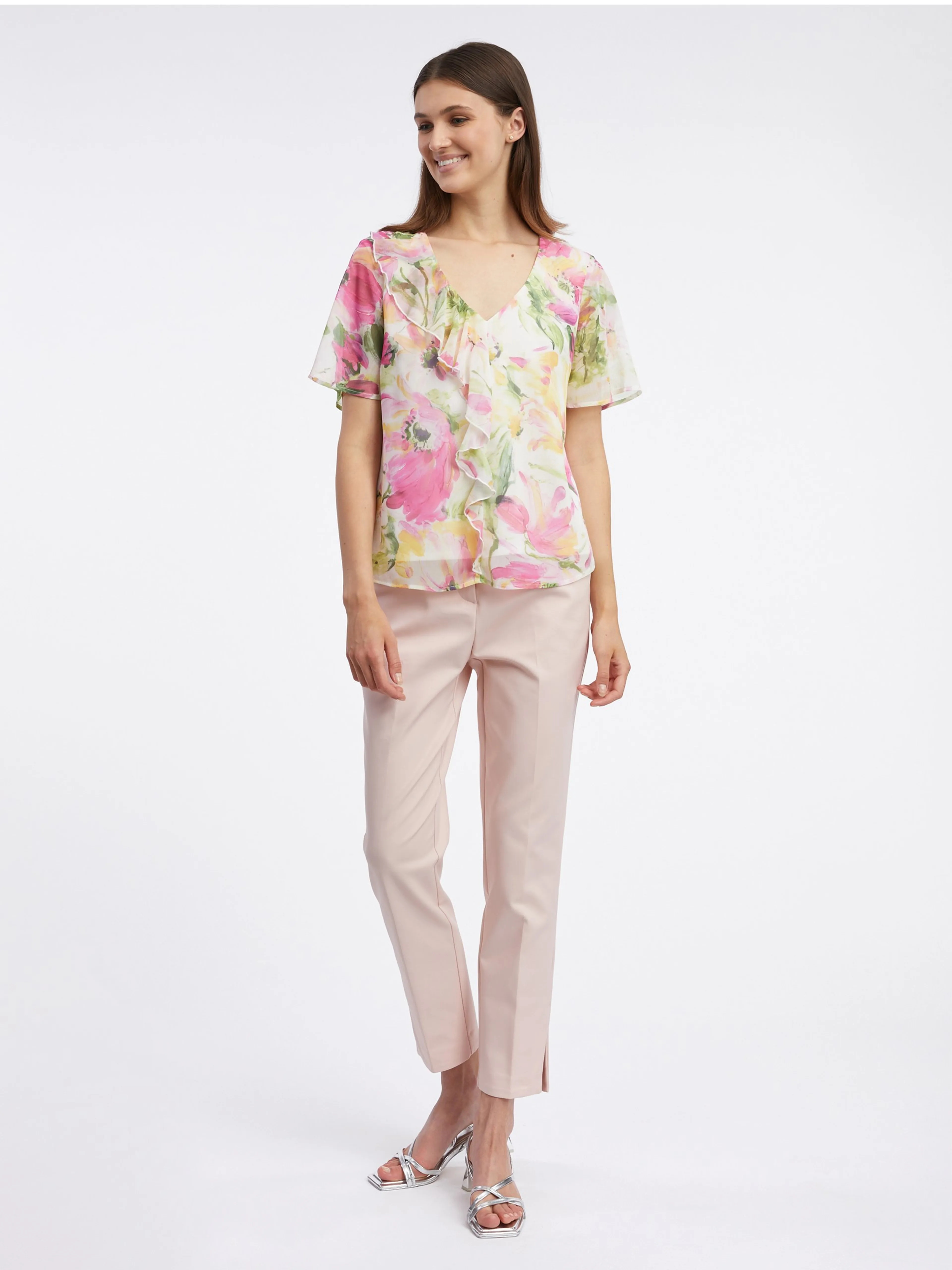 Rosa und weiße geblümte Damenbluse ORSAY