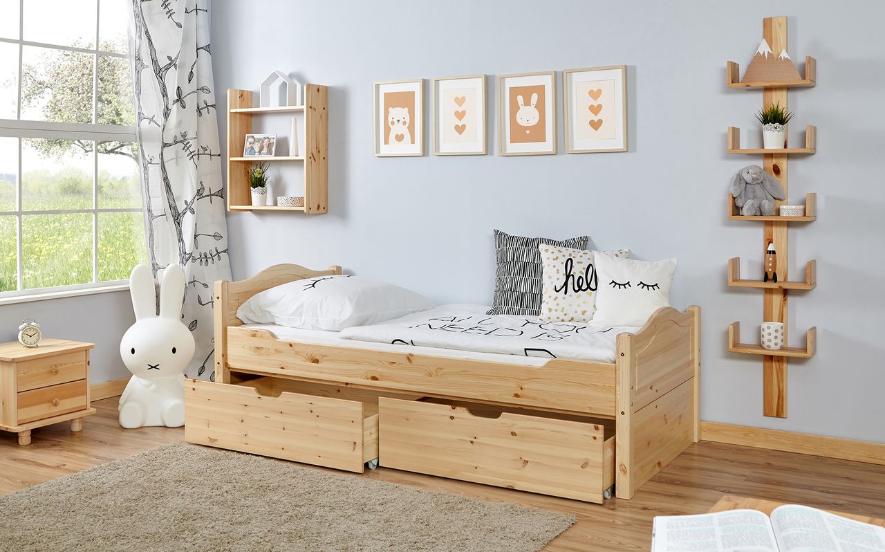 Ticaa Einzelbett Leni Kiefer Var 4 - mit 2er Schubkästen