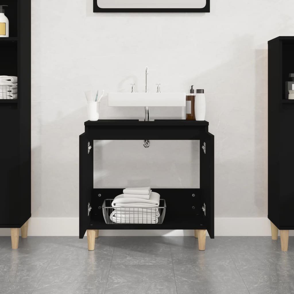 vidaXL Badezimmerspiegelschrank Waschbeckenunterschrank Schwarz 58x33x60 cm Holzwerkstoff (1-St)
