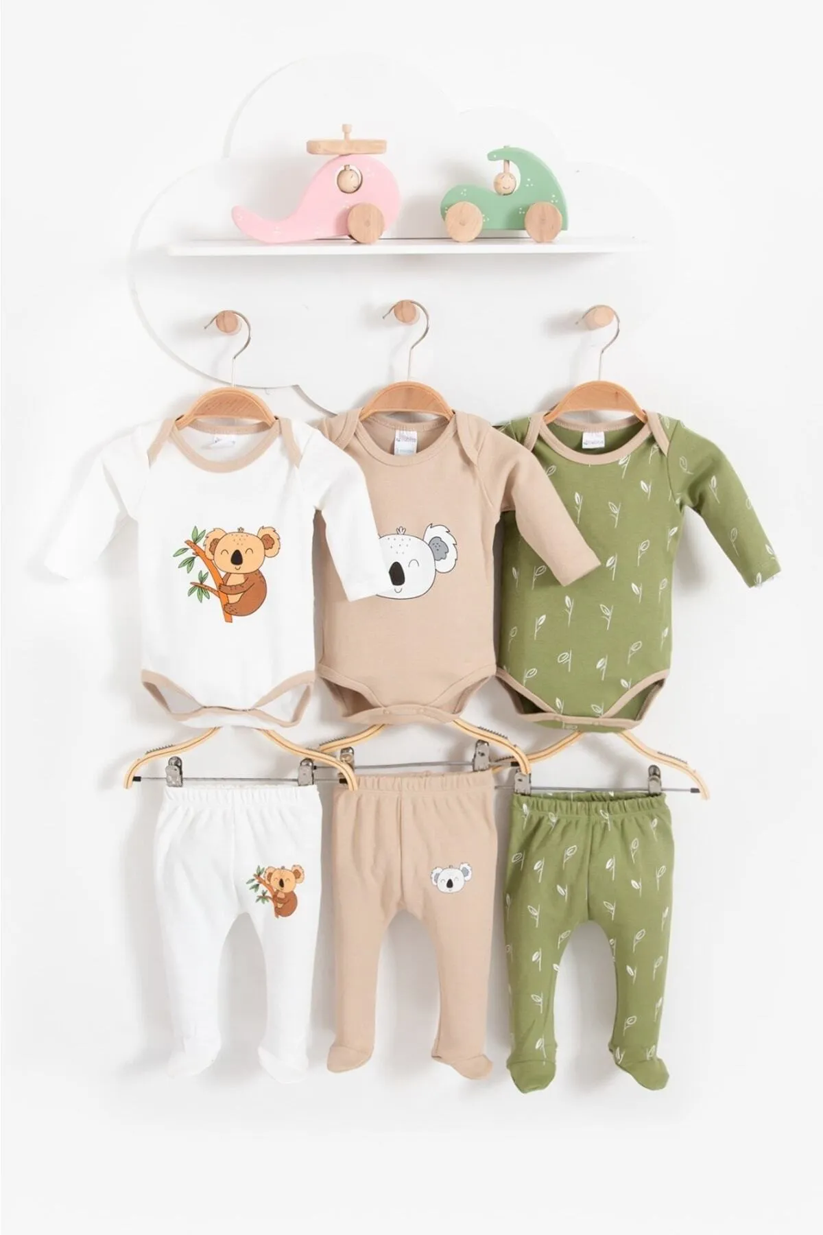 Bubito  Koala Visual Baby-Set aus schnurgebundener Baumwolle, 6-teilig, Ober- und Unterteil