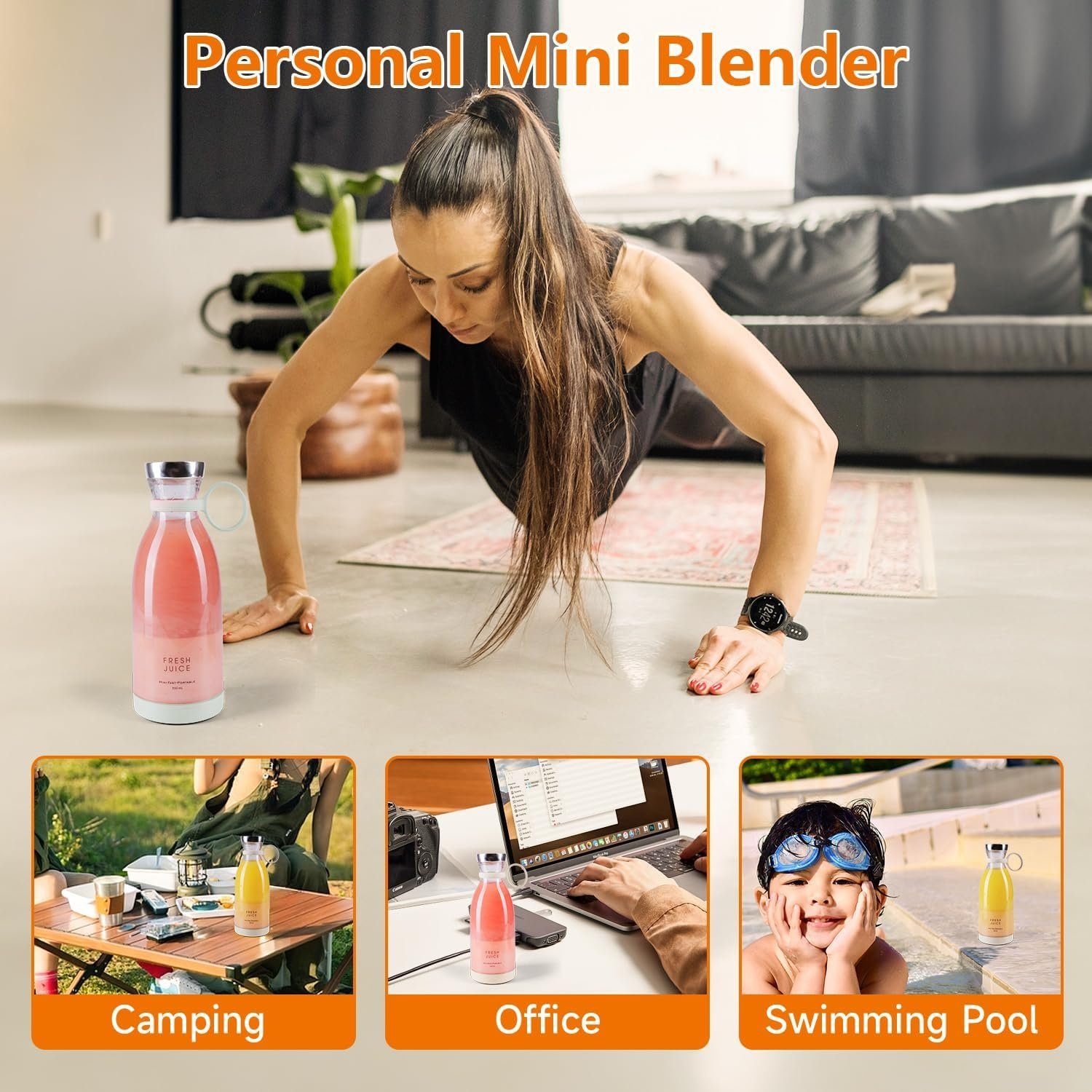 Blusmart Akku-Smoothie-Maker 420ml Mini-Mixer, frischer Saft, kleiner Mixer USB, Doppelklicken Sie, um den tragbaren kleinen Saftbecher zu öffnen
