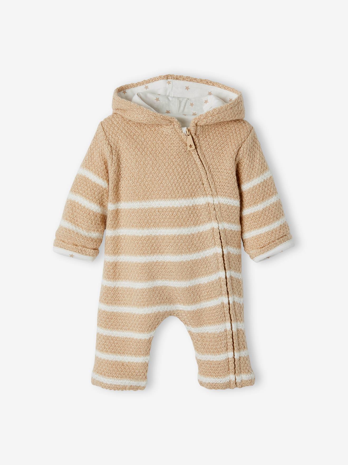 Combinaison en tricot bébé naissance doublée bleu pale