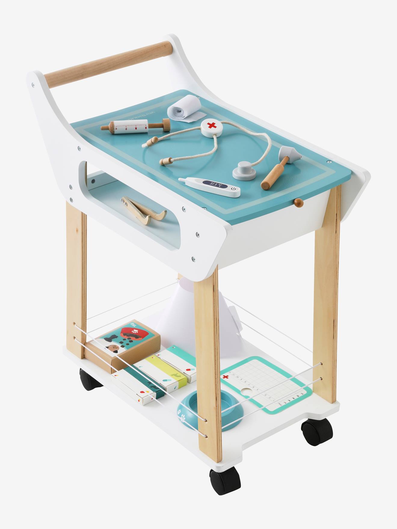 Chariot de vétérinaire en bois FSC® blanc