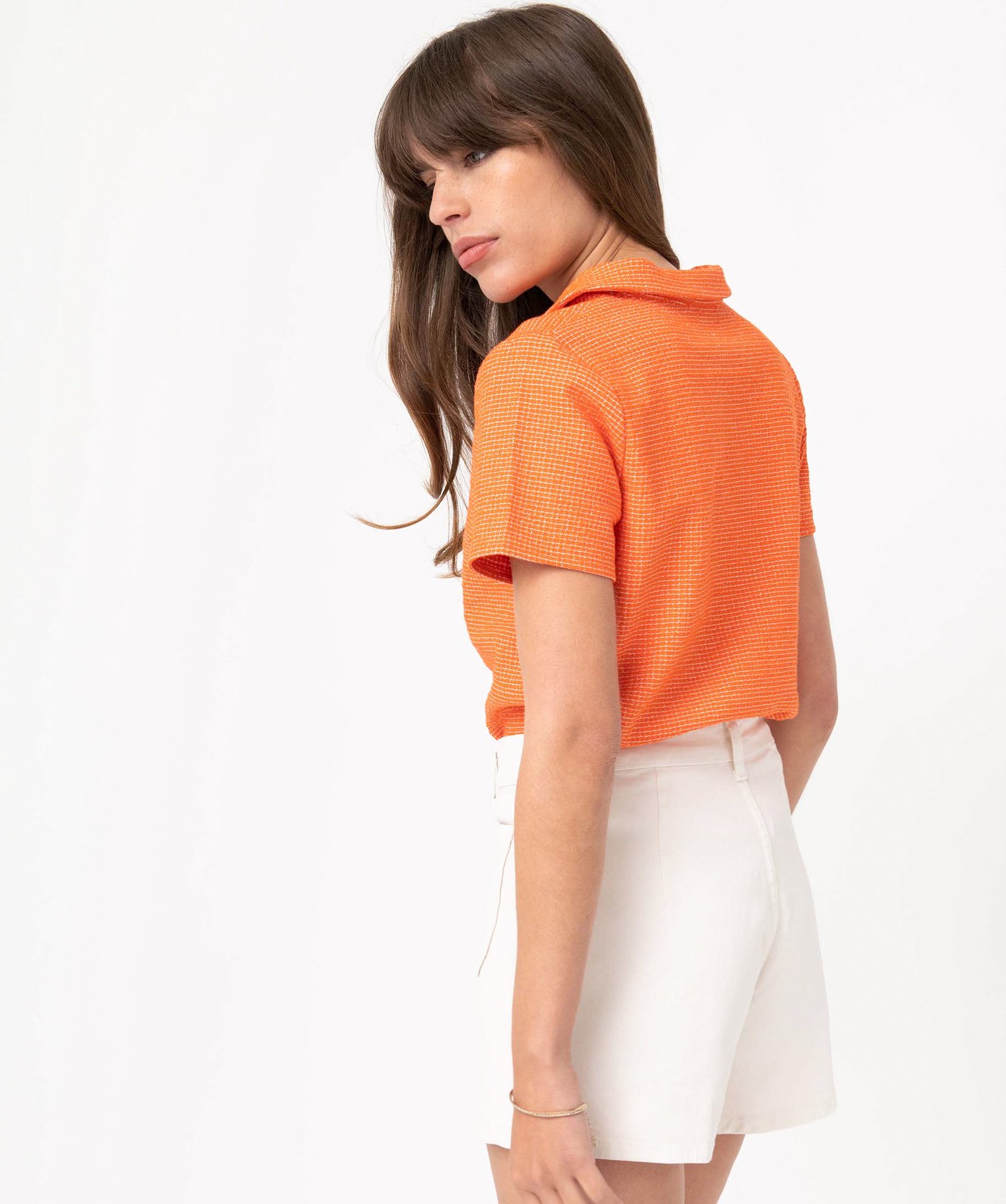 Polo femme à petits carreaux orange | GEMO