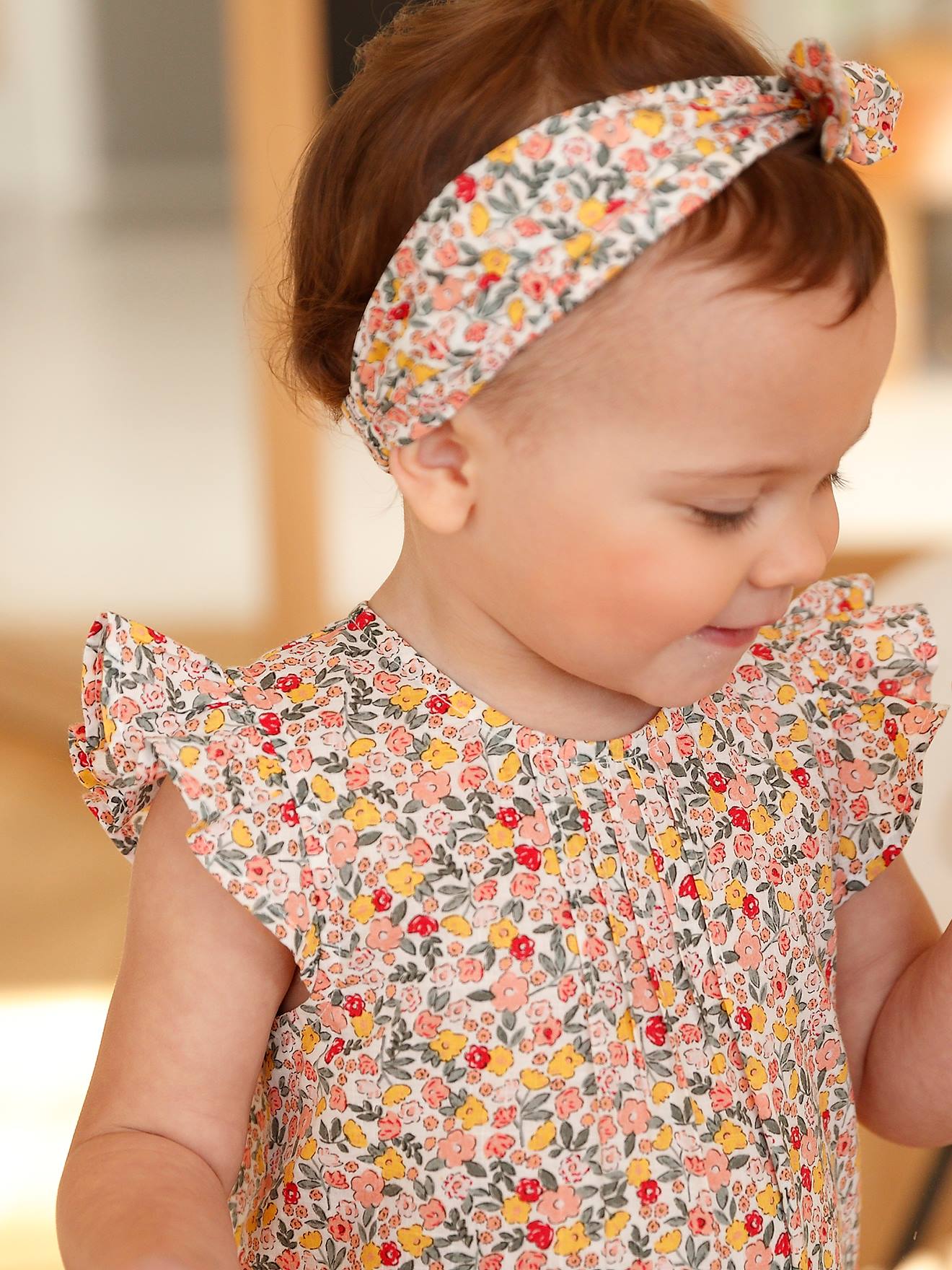 Vertbaudet Mädchen Baby-Set: Overall & Haarband - rosa bedruckt
