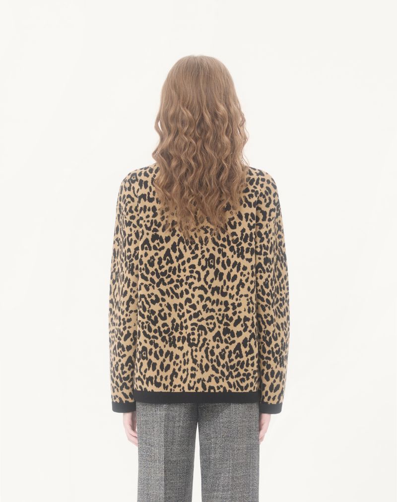 Jaqueta de lã tricotada com estampa animal em jacquard