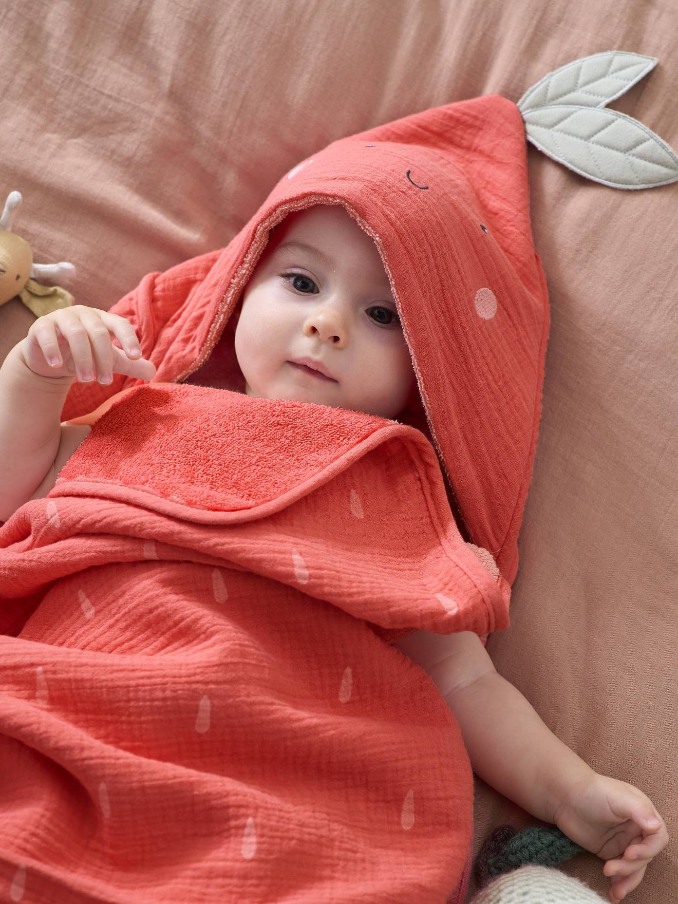 Vertbaudet Baby Badecape mit Geschenkverpackung Oeko-Tex - erdbeere