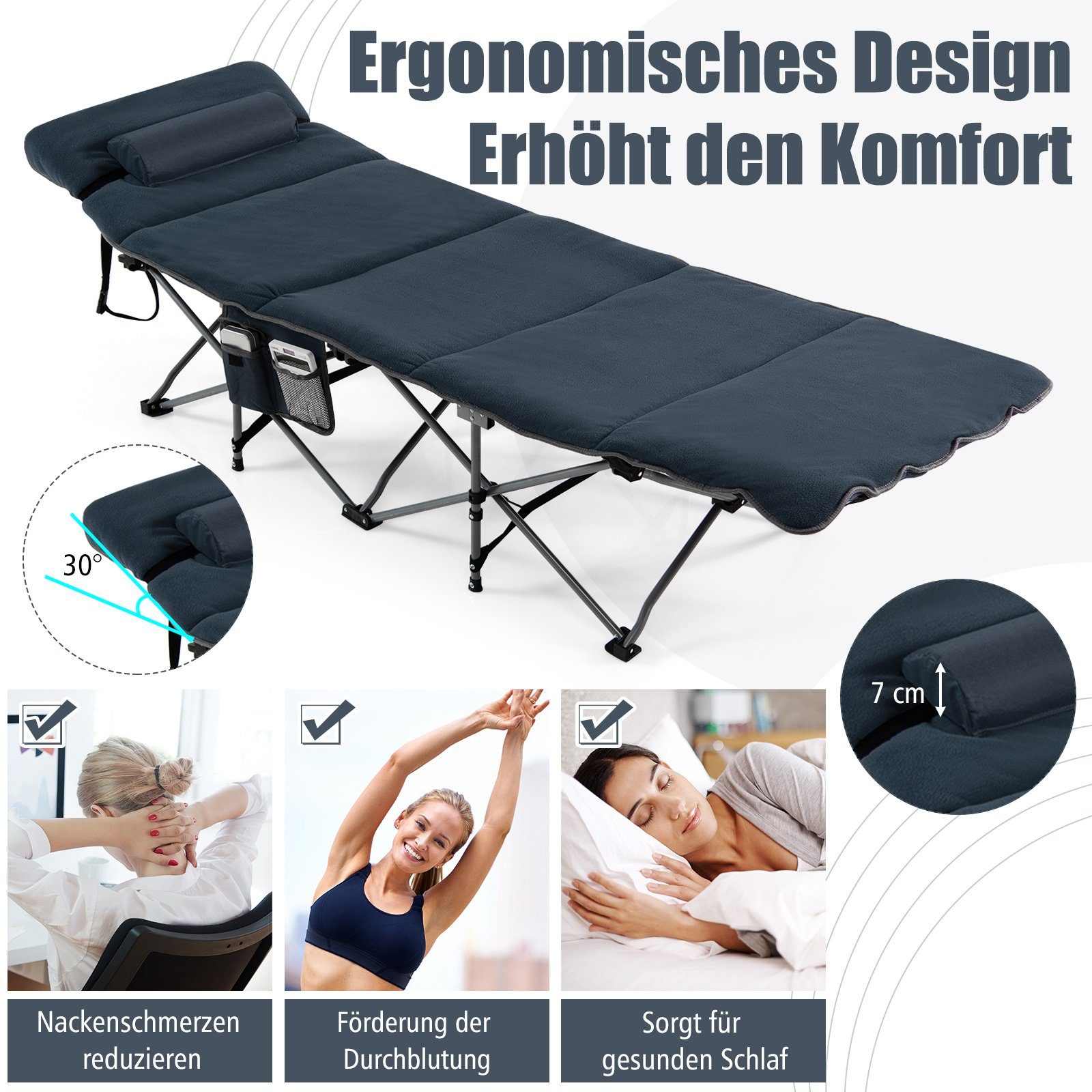 COSTWAY Feldbett Campingbett klappbar, mit Matratze & Kissen, 150kg, 185x65cm