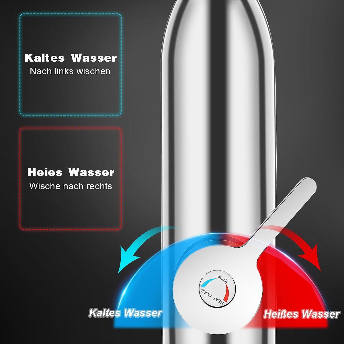 LETGOSPT Klein-Durchlauferhitzer 3000W Elektrischer Wasserhahn, Temperaturanzeige 0-60 ℃ Küchenarmatur, 360° Schwenkbar Wasserhähnen, LED Digitale Edelstahl Küchenarmatur