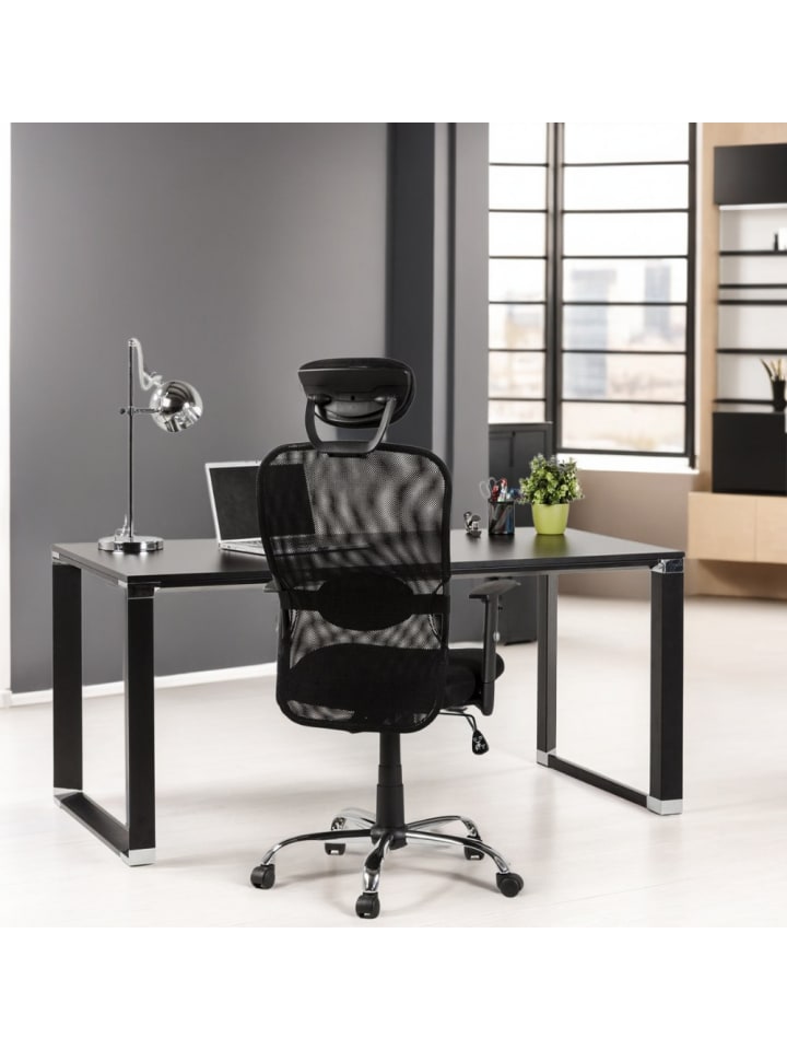 KADIMA DESIGN Schreibtisch 160x80 cm schlicht mit Chromakzenten, Holz & Metall in Schwarz günstig kaufen