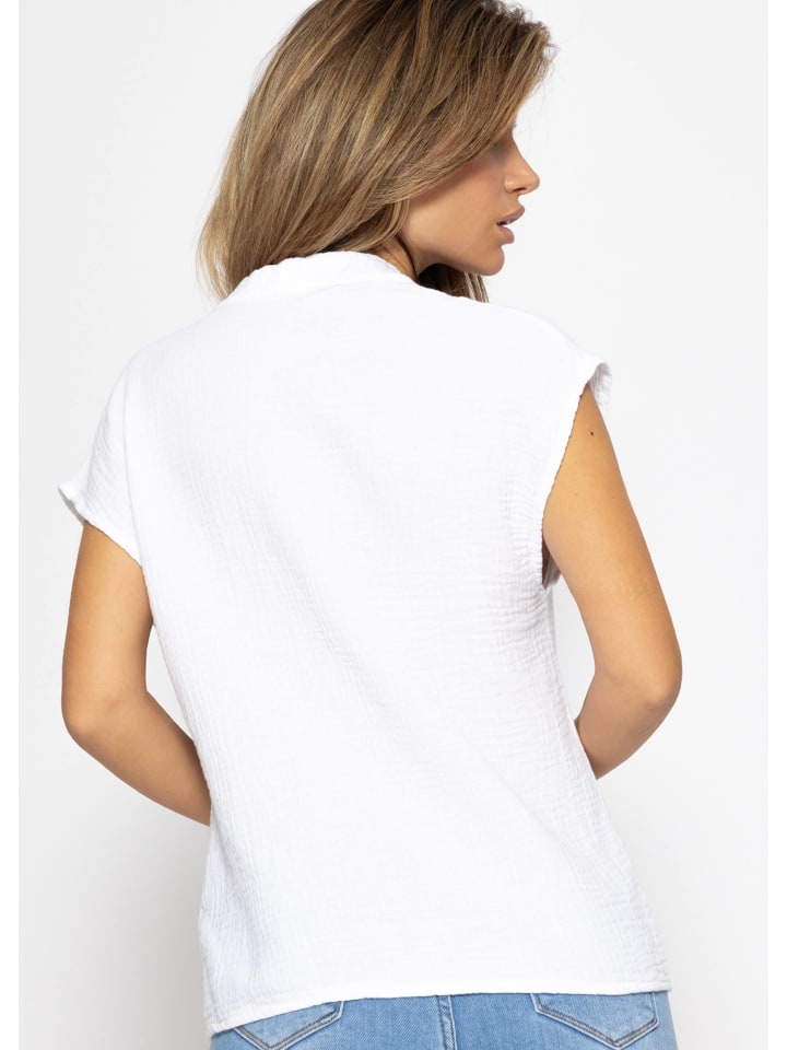 SASSYCLASSY Musselin Shirt mit V-Ausschnitt in Offwhite günstig kaufen