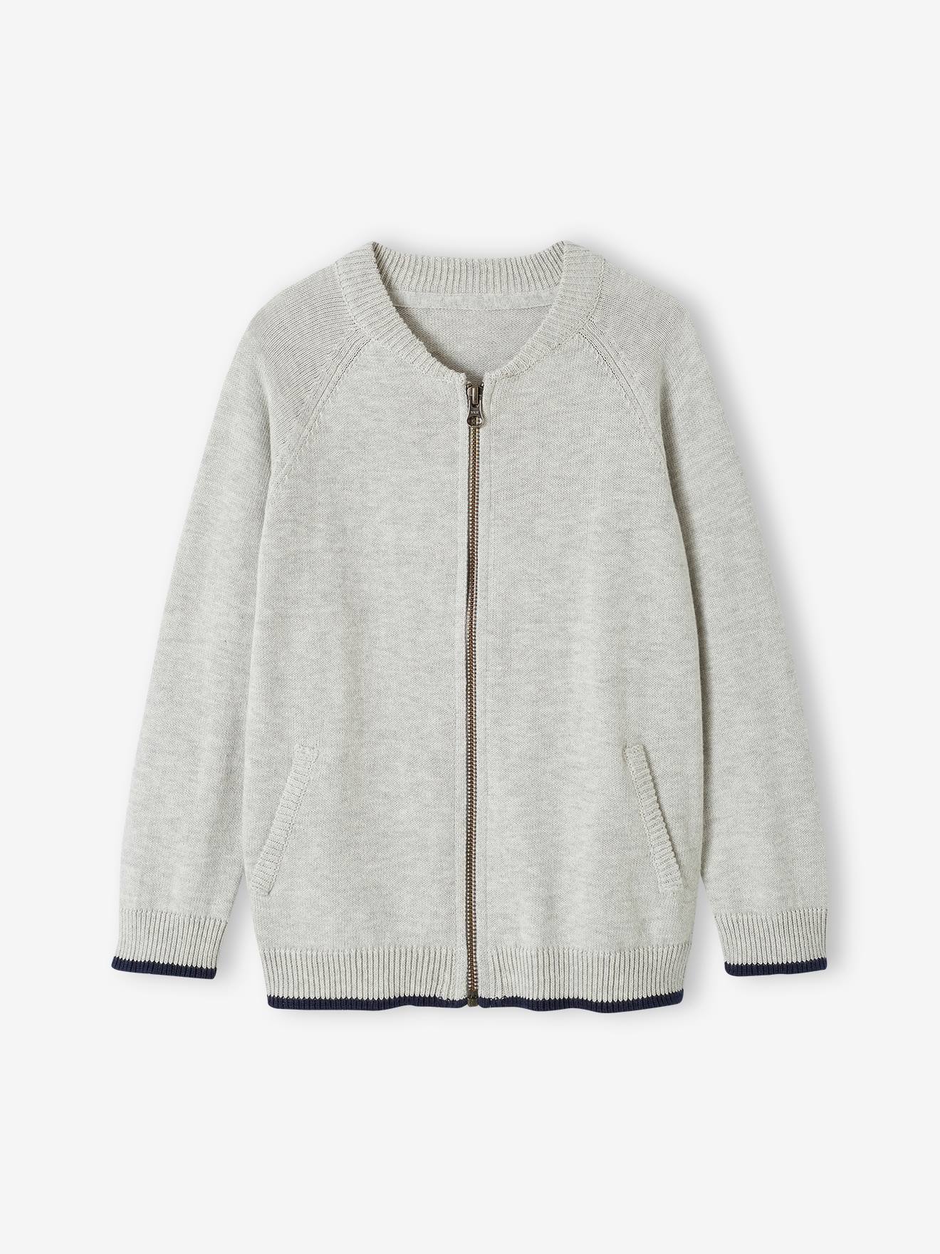 Vertbaudet Jungen Strickjacke im College, personalisierbar-Look Oeko-Tex - salbeigrün