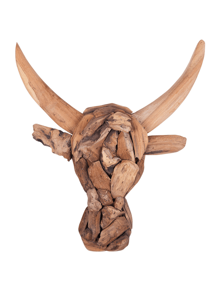 Beliani Wandfigur BULL HEAD in Heller Holzfarbton - (W) 28 x (H) 34 x (L) 7 cm günstig kaufen onesize
