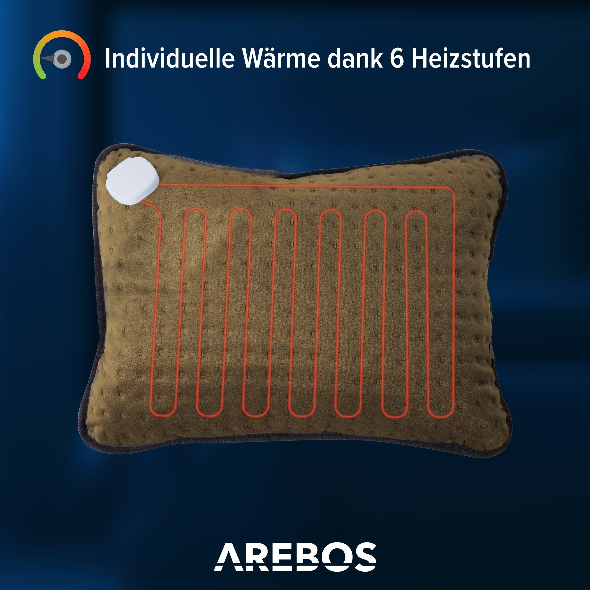 Arebos Heizkissen elektrisch Wärmekissen mit Füllung 6 Heissstufen 44 x 33 x 14 cm 100 W, Kabellänge: 2,4 m